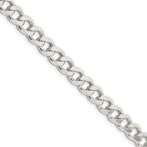 Men's 7.5mm Sterling Silver Solid Curb Chain Necklace 28 Inch
